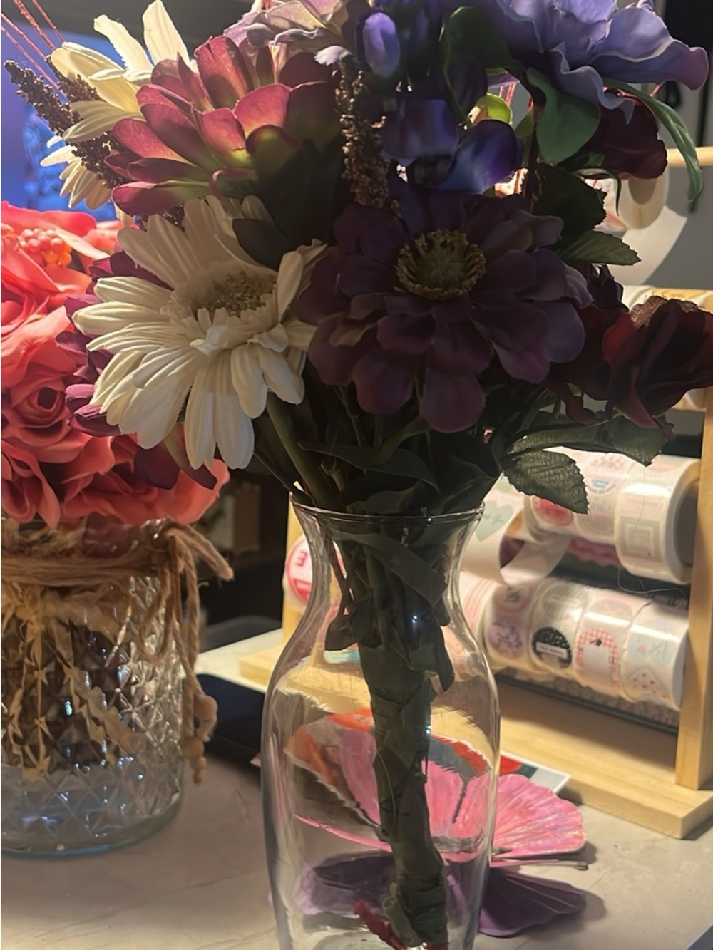 Artificial Mixed Floral Arrangement in Purple, Cream, and Pink 142